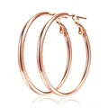 Elegant rose gold stainless steel hoop earrings for women with high-polished mirror finish - 2x30mm / Rose Gold