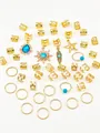 Set de 45 anillos dorados para el cabello y dijes para trenzas con piedras azules - Juego de 46 Piezas / Dorado