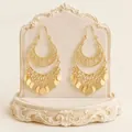 Vintage Bohemian gold chandelier earrings with intricate filigree and metallic disc fringe - Hollow Carved Sequin Tassel Style (E245)