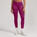 Seamless high-waisted yoga pants in magenta for fitness and gym wear. - Berry Red