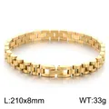Gold-plated stainless steel watch link style bracelet for men and women, 210mm length - Gold