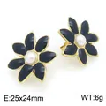 Boucles d'oreilles vintage en émail noir avec centre en perle et finition dorée - Noir