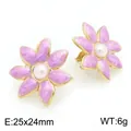 Boucles d'oreilles fleur émail violet vintage avec perle et dimensions or 25x24mm - Violet