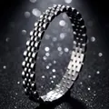 Detailed view of polished titanium steel jubilee link watch chain bracelet - Silver