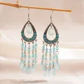 Vue détaillée de boucles d'oreilles à pompons turquoise avec perles de résine sur branche - 3# Style Crochet d'Oreille / Bleu clair