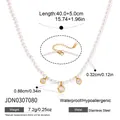 Kralenketting met parels, gouden stalen hangers en gedetailleerde afmetingen - Drievoudige Hanger Parel Stijl (JDN0307080)