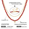 Detailopname van de gelaagde ketting met rode kralen, gouden ketting en afmetingen - Rode Agaat Gelaagde Stijl (JDN0307082)