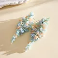 Gros plan de boucles d'oreilles à pompons en perles pastel, style bohème chic unique - 46# Style Tige en Argent / Bleu-Marron