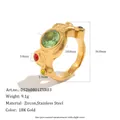 Dimensions détaillées de la bague plaquée or 18K avec zircons colorés sertis - Style large irrégulier à pierres colorées (DS260801ZXR03)