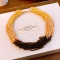 Collier multi-rangs en perles de cristal au design torsadé bicolore pour femmes - 1# Collier-Café