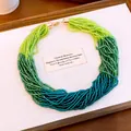 Détail d'un collier de perles multicouches avec perles de cristal dégradées vert - 2# Collier-Vert