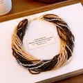 Détail d'un collier de perles de cristal multicouches avec perles ambre et argent. - 3# Collier-Café