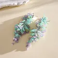Boucles d'oreilles élégantes en perles faites main avec franges lavande et menthe - 48# Style Tige en Argent / Bleu-Vert-Violet