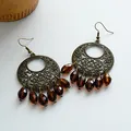 Élégantes boucles d'oreilles en filigrane de bronze avec gouttes en résine marron - 49# Style Crochet d'Oreille / Or Antique-Café