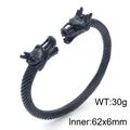 Herren Armreif aus schwarzem Titanstahl mit Doppeldrachenkopf und gedrehtem Seil - Mattschwarzer Stil (KB170759-TSC) / 62x6mm