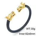 Herren Armreif aus Edelstahl mit doppeltem Drachenkopf und schwarzem Seil Design - Schwarz Und Gold Stil (KB170761-TSC) / 62x6mm