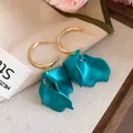 Boucles d'oreilles élégantes en résine turquoise avec créoles dorées au style chic - Style Tige en Argent (54#) / Or-Bleu