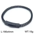Black stainless steel wheat chain bracelet with square clasp, 195mm x 4mm dimensions. - Length 195mm x Width 4mm / Black