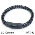 Black stainless steel link bracelet 210x6mm with square clasp for men and women - Length 210mm x Width 6mm / Black