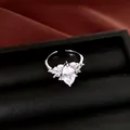 Macro-weergave van verstelbare zilveren ring met marquise-zirkonia in zwarte doos - Zilver-Wit