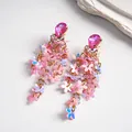 Élégantes boucles d'oreilles en cristal rose avec glands de paillettes de fleurs irisées - Style Tige en Argent (67#) / Rose