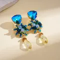 Boucles d'oreilles élégantes en résine style chinois avec top bleu et goutte jaune - Style Tige en Argent (70#) / Or-Bleu