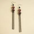 Boucles d'oreilles style chinois en résine avec motif bambou noir et longues chaînes à billes - Style Crochet d'Oreille (71#) / Café-Noir