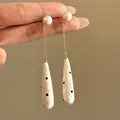 Elegante lange hangende oorbellen met retro stippen waterdruppelparels en goud. - Stippen Waterdruppel Parel Stijl (2#)