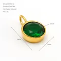 Emerald green round zircon pendant in gold-plated stainless steel for DIY jewelry - Green