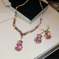 Vintage-Schmuckset im Palaststil mit rosa Tropfen-Zirkonia-Anhängern und Halskette - Mehrfarbiges Wassertropfen-Schmuckset / Gold