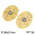 Vintage goldfarbene ovale filigrane Ohrstecker mit einem blauen Emaille-Blumendesign - Ovale Hohlfiligran Blaue Blume Stil (KE134702-GC) / 26x21 mm / Gold (Blaue Akzente)