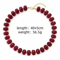 Elegante rode kralenketting met gouden tussenstukjes, 40+5cm lengte, gewicht 56,5g. - Bordeauxrood