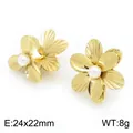 Elegante vergoldete Blumenohrringe mit Perleneinlage, 24x22 mm - Gold