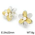 Zweifarbige 18K vergoldete Blumen-Ohrstecker mit Perlenmitte - Zweifarbig (Gold & Silber)