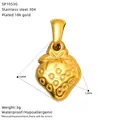 Detailed macro view of 18K gold plated stainless steel strawberry pendant with dimensions - Strawberry Style (SP1053G) / Single Pendant (No Chain)
