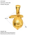 Close-up of 18k gold plated stainless steel lemon pendant with realistic texture - Lemon Style (SP1054G) / Single Pendant (No Chain)