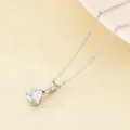 Classic stainless steel necklace with a clear round brilliant cut solitaire pendant - Single Stone Style / Steel Color (KN300981-KFC)