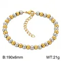 Two-tone gold and silver beaded stainless steel bracelet for women with extension chain - 6mm Beads (19cm) / Two-tone (Gold & Silver)