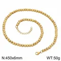 Gold stainless steel bead necklace 450mm length 6mm beads 50g weight jewelry item - 6mm Beads (45cm) / Gold