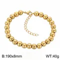 Gold stainless steel bead bracelet, 8mm polished sphere link chain with adjustable clasp - 8mm Beads (19cm) / Gold