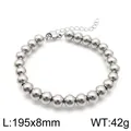 Polished silver stainless steel round bead bracelet, 195x8mm size with lobster clasp - 8mm Beads (19.5cm) / Steel