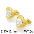 Boucles d'oreilles cœur en or avec cristaux pavés en acier titane. - Style Cœur (KE96578-Z)