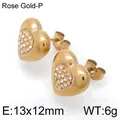 Boucles d'oreilles cœur en acier titane rose doré avec cristaux 13x12mm - Style Cœur (KE96580-Z)
