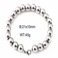 High-quality polished stainless steel round bead bracelet with lobster clasp silver finish - 10mm Beads (21cm) / Steel