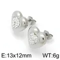 Élégantes boucles d'oreilles cœur en acier titane avec strass blancs étincelants - Style Cœur (KE96581-Z)