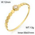 Bracelet jonc hexagonal en acier inoxydable plaqué or 18 carats avec motif tournesol - Pierre Principale Blanche (KB216251-SP) / Or