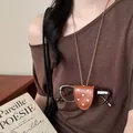 Schicker französischer Brillenhalter aus braunem Leder mit Punkten, Halskette für Damen - Punkt Stil / Halskette-Kaffee