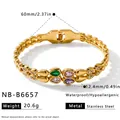 Detail view of gold stainless steel water drop zircon bracelet with measurements and weight - Multicolor Teardrop Style (NB-B6657) / Inner Diameter 60mm / Gold