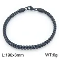 Matte black stainless steel wheat dragon bone chain bracelet for men women 190x3mm 6g - 190mm / Black