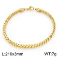 Elegant 3mm gold-toned stainless steel wheat chain bracelet, 210mm length, 7g weight - 210mm / Gold